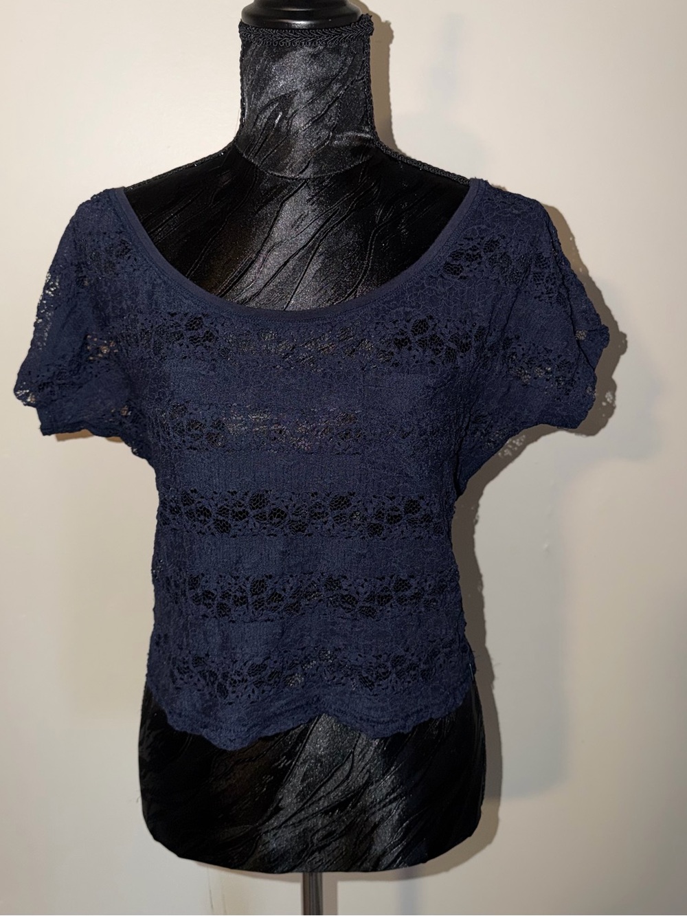 Garage Navy Lace Crop Top